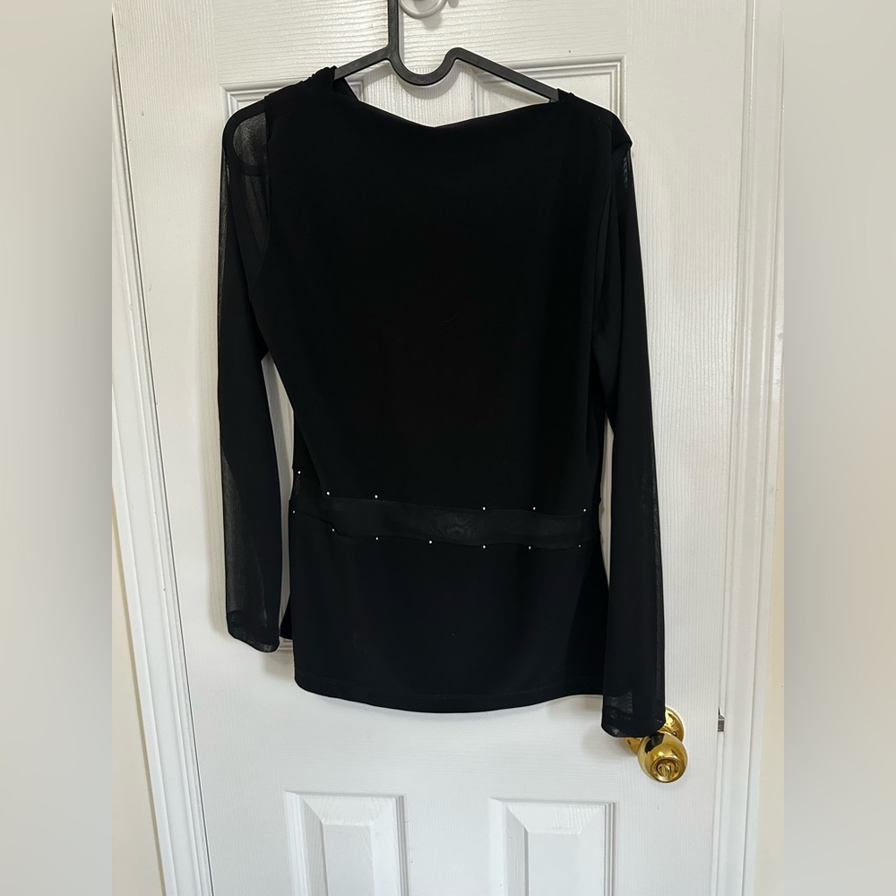 Black Mesh Sleeve Cowl Neck Blouse – Size L